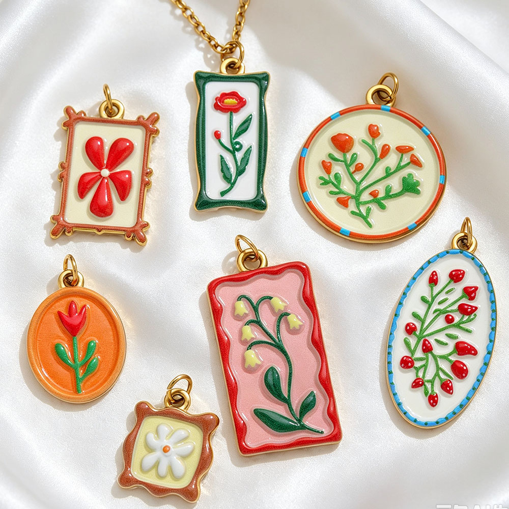 Ethnic Fashion Design - 2 buah liontin bunga enamel bergaya