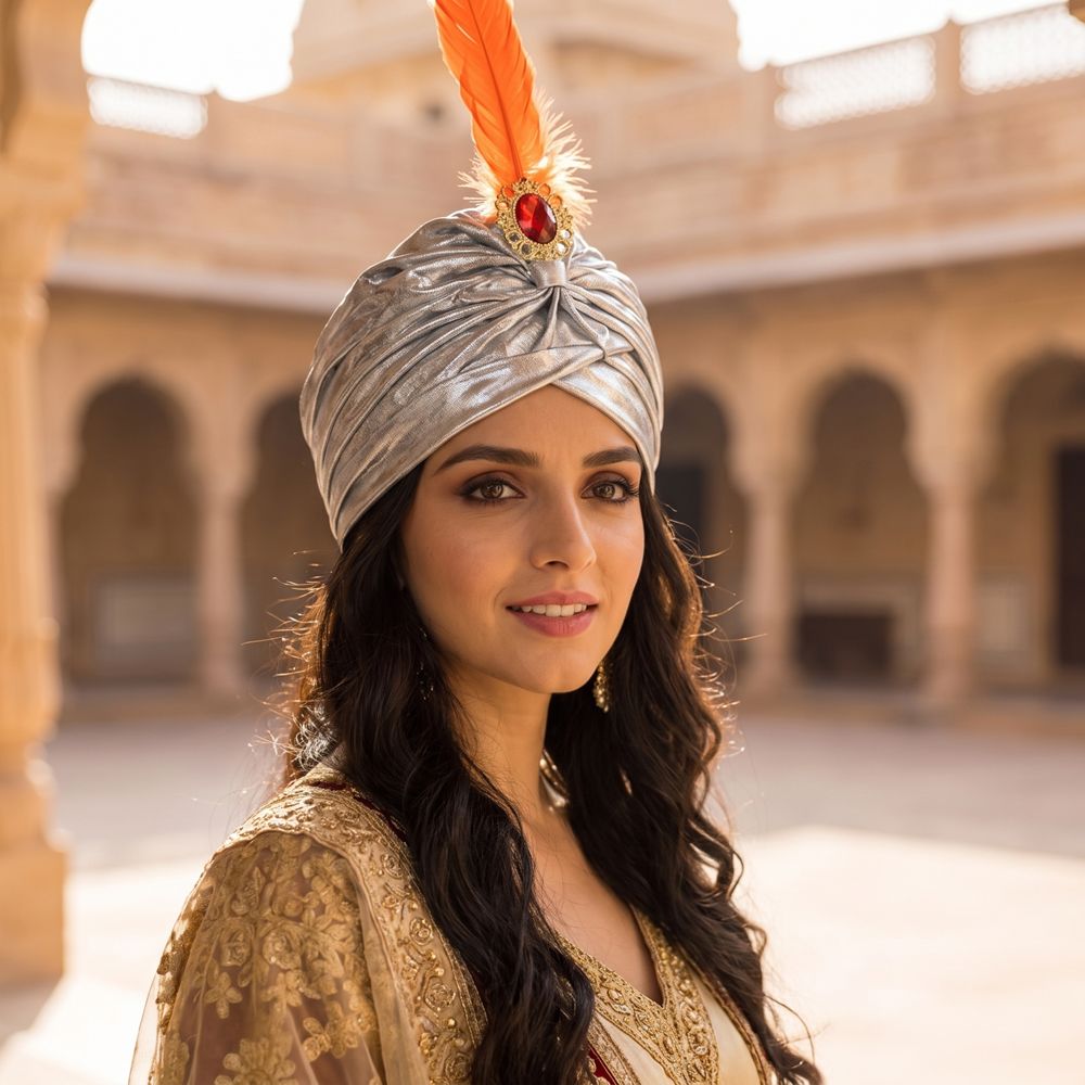 Topi Turban Bulu Hias Berlian  - Ethnic Fashion India ulasan dan harga