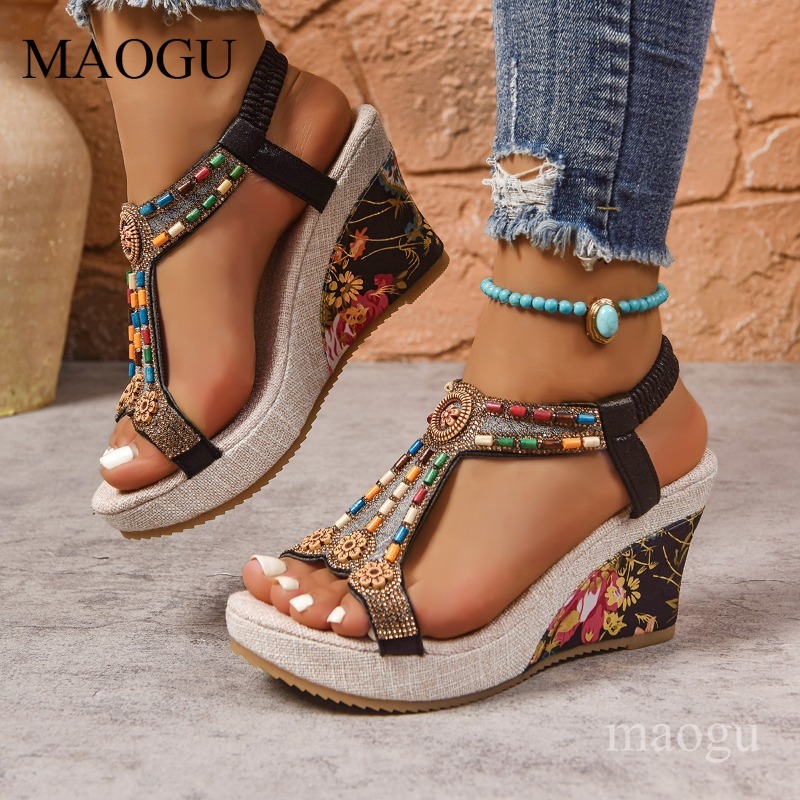 Sandal Wedges Bunga Berhias Ma - Ethnic Modern Fashion ulasan dan harga